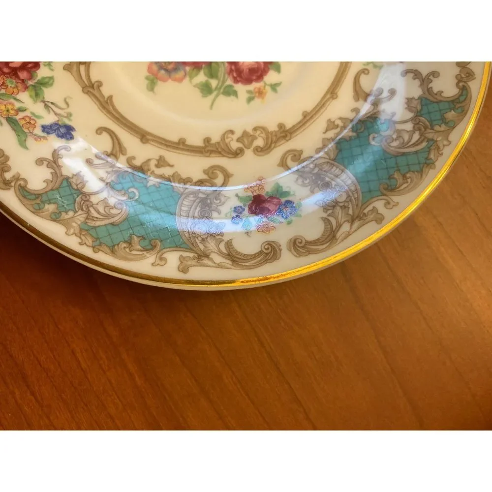 Saucer Syracuse Old Ivory-Romance Green gold rim saucer.  5 avail. Price for 1.